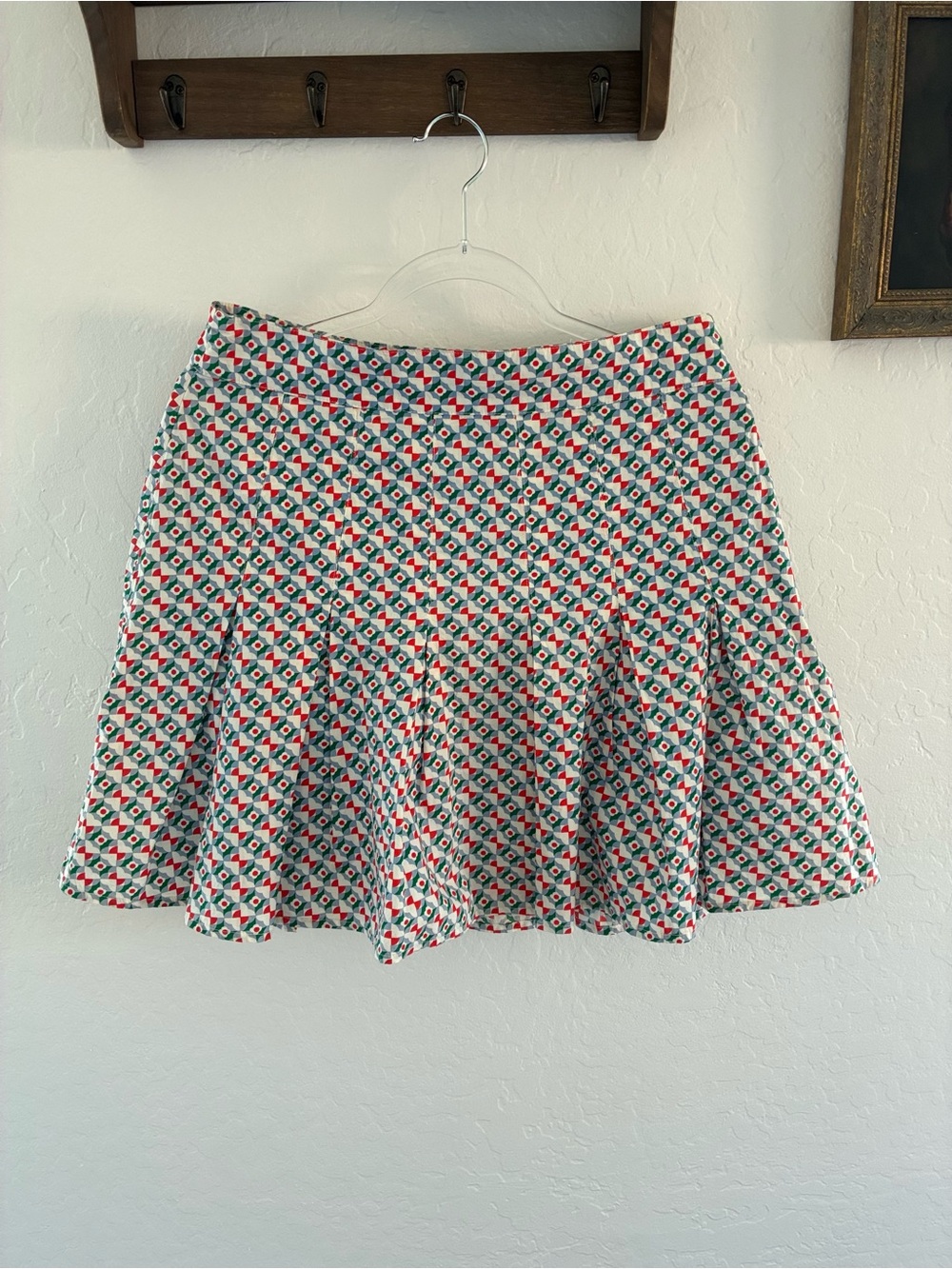 NWT Maeve Anthropologie Pleated Mini Skirt Size 8 Geometric Print 100% Cotton”